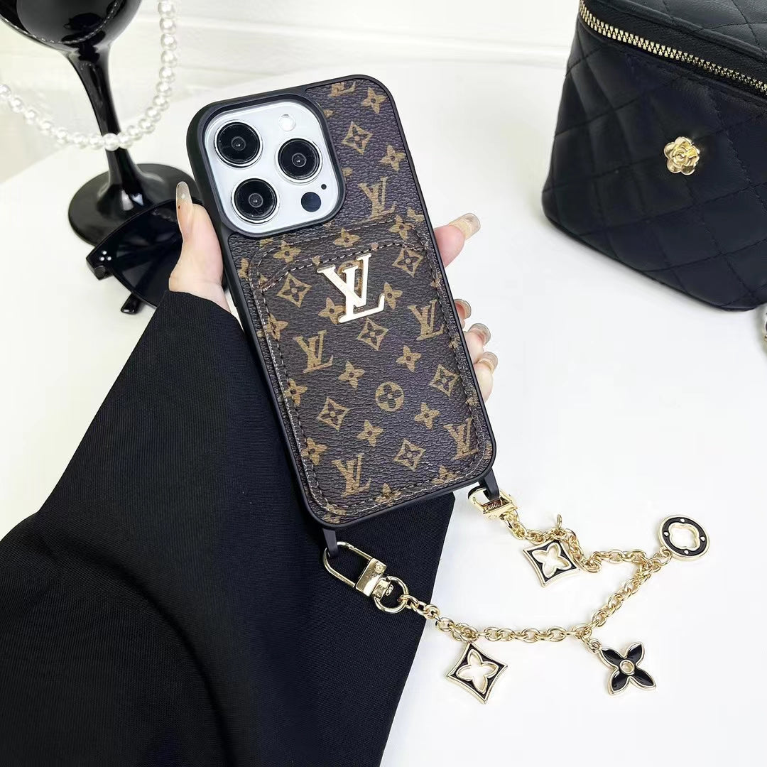 Elegant Stylish LV iPhone Cases with Hand Grip and Wallet Card Holder.