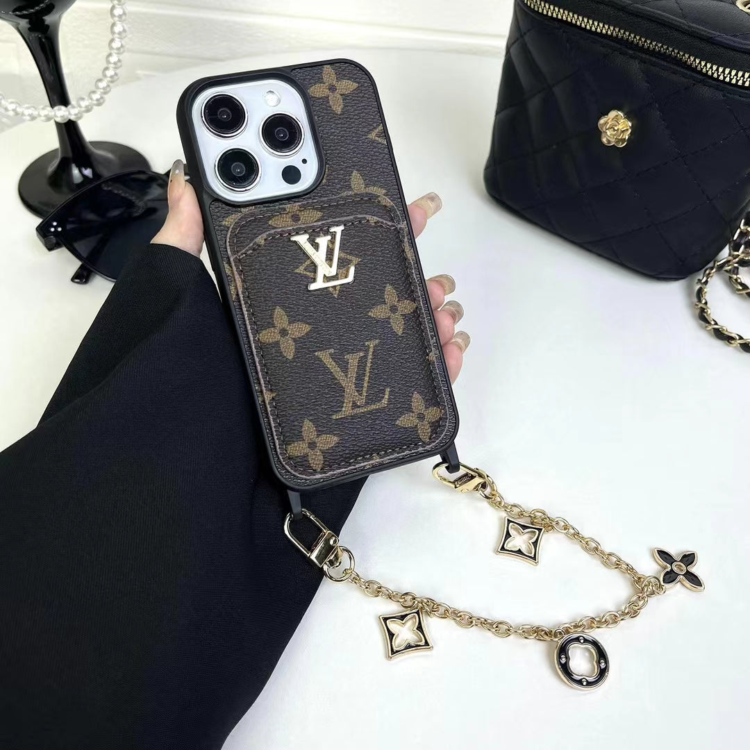 Elegant Stylish LV iPhone Cases with Hand Grip and Wallet Card Holder.