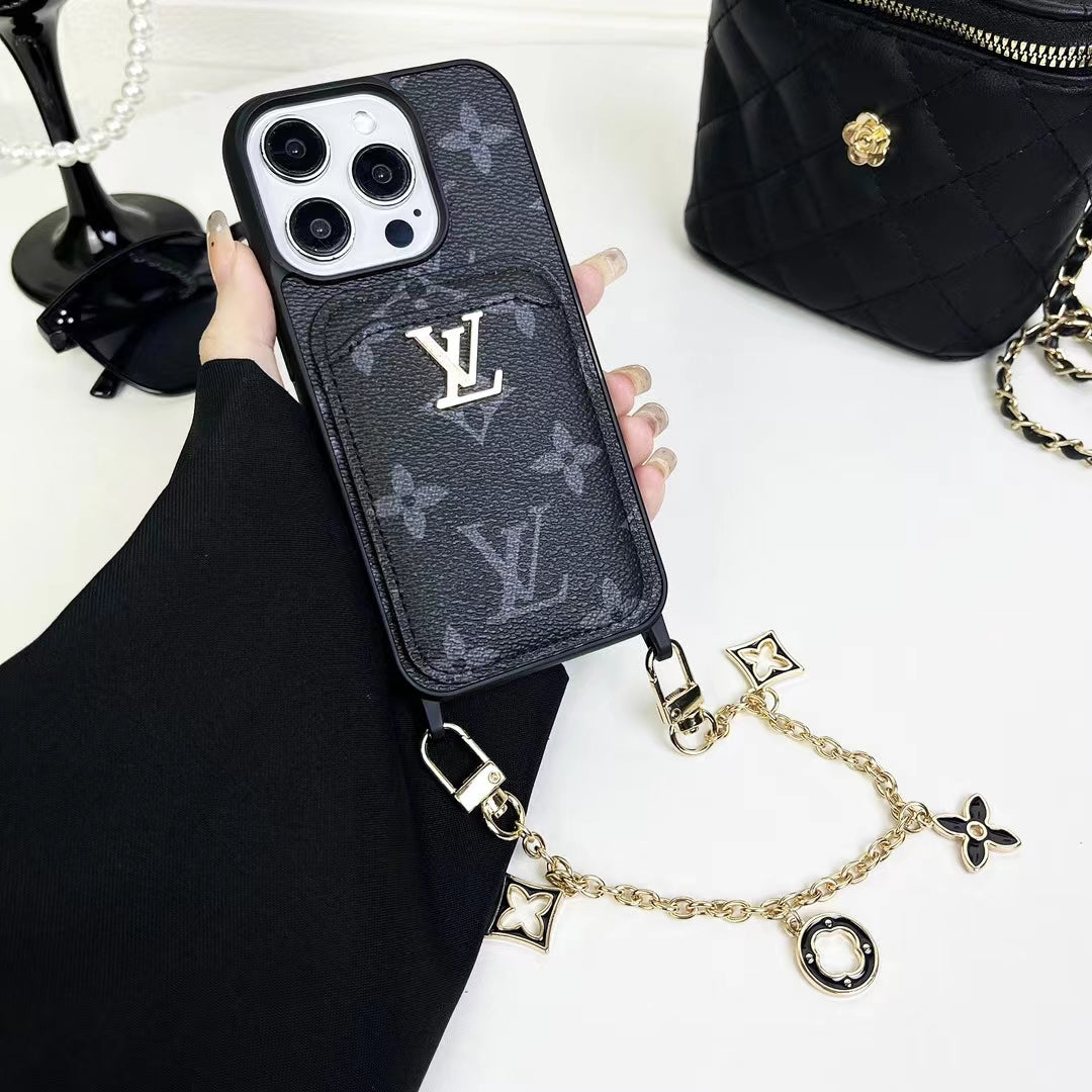 Elegant Stylish LV iPhone Cases with Hand Grip and Wallet Card Holder.
