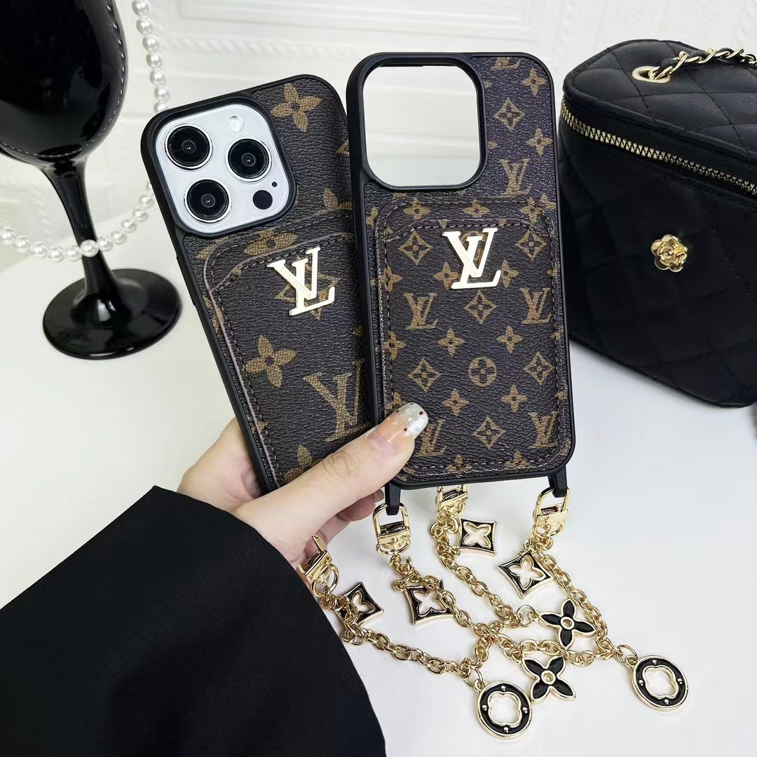 Elegant Stylish LV iPhone Cases with Hand Grip and Wallet Card Holder.