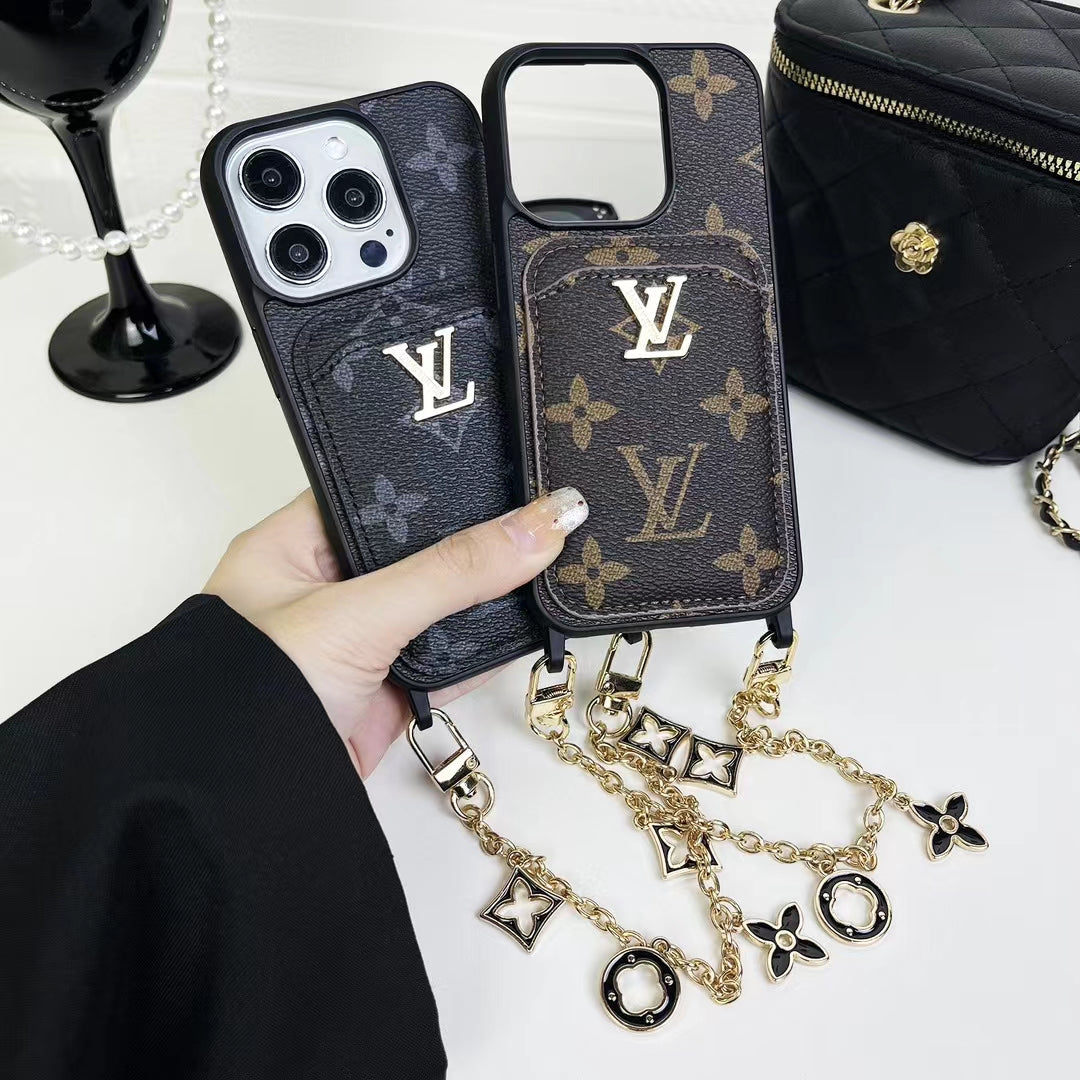 Elegant Stylish LV iPhone Cases with Hand Grip and Wallet Card Holder.