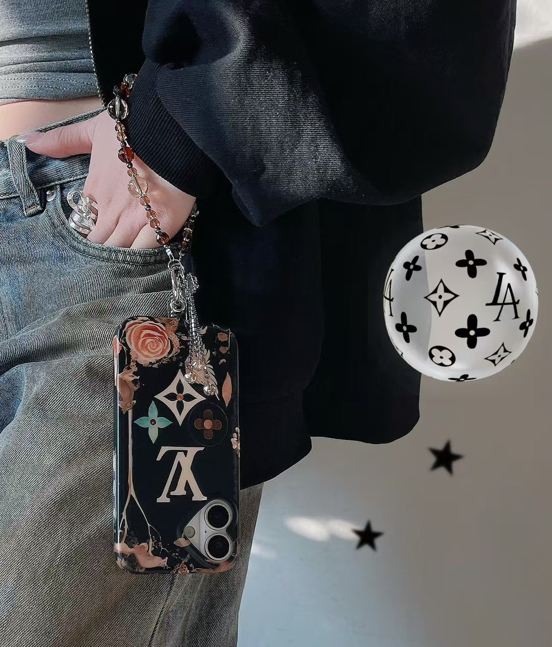 Louis Vuitton iPhone Case with Beaded Handgrip Stylish