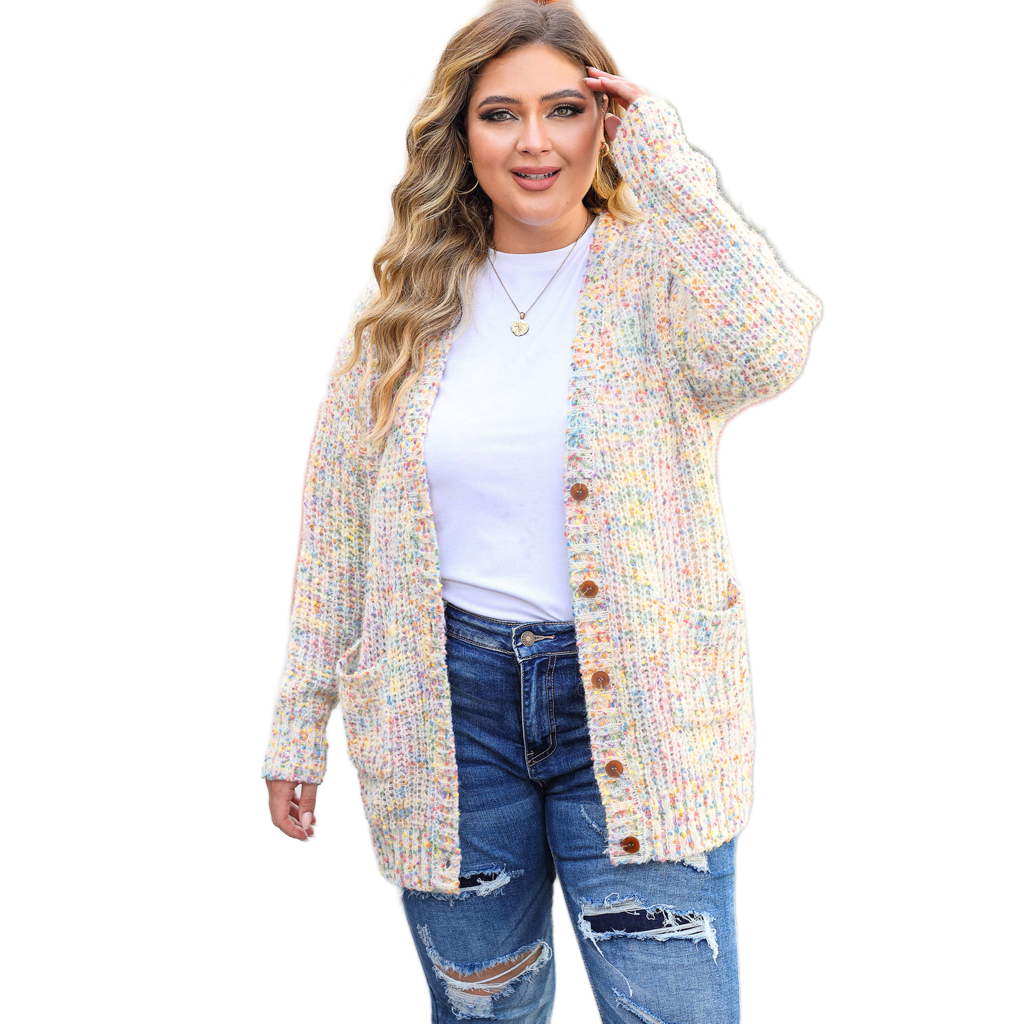 Apricot Multi Color Mixed Thread Plus Size Cardigan