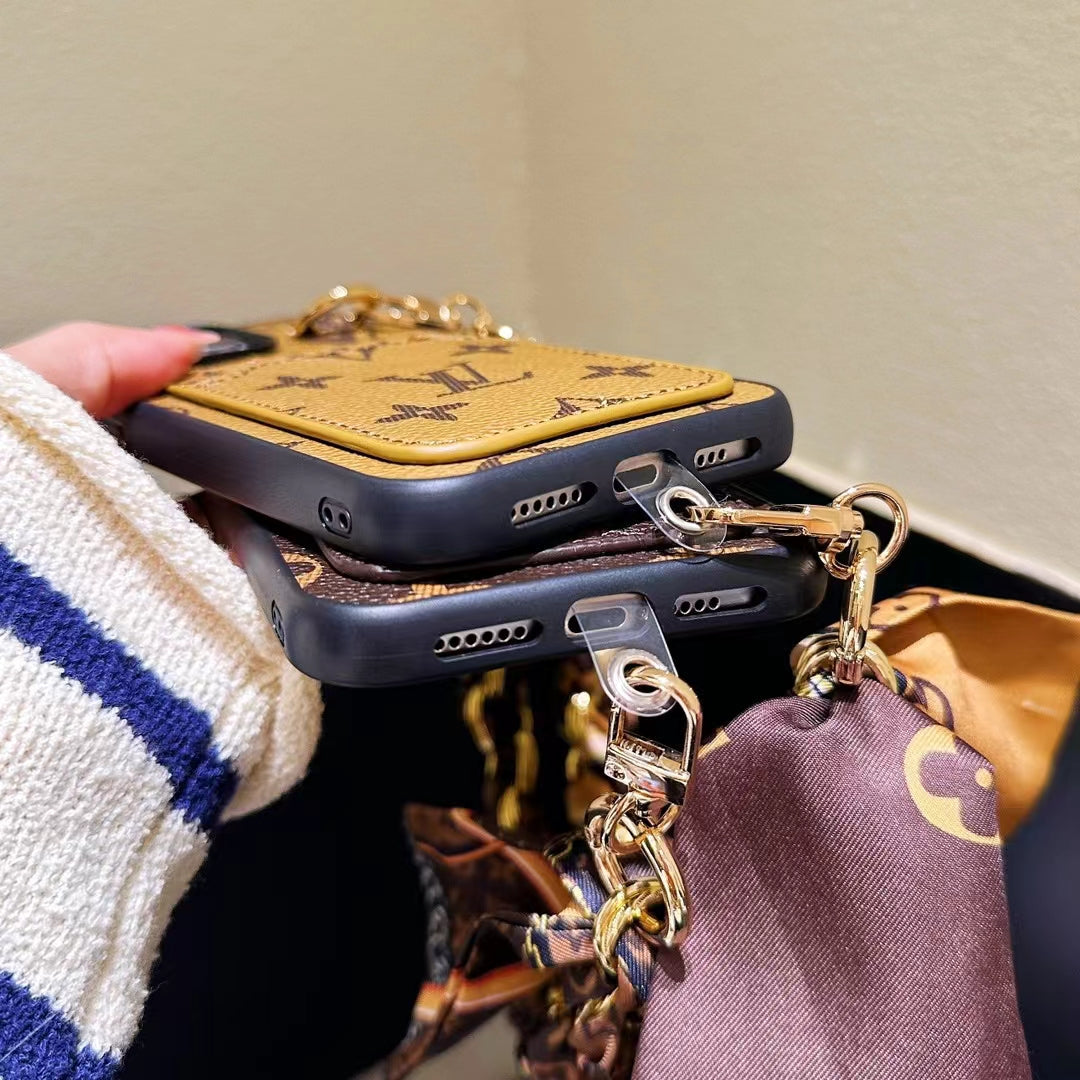LV Phone Case with Elegant Hand Chain and Convenient Card Holder