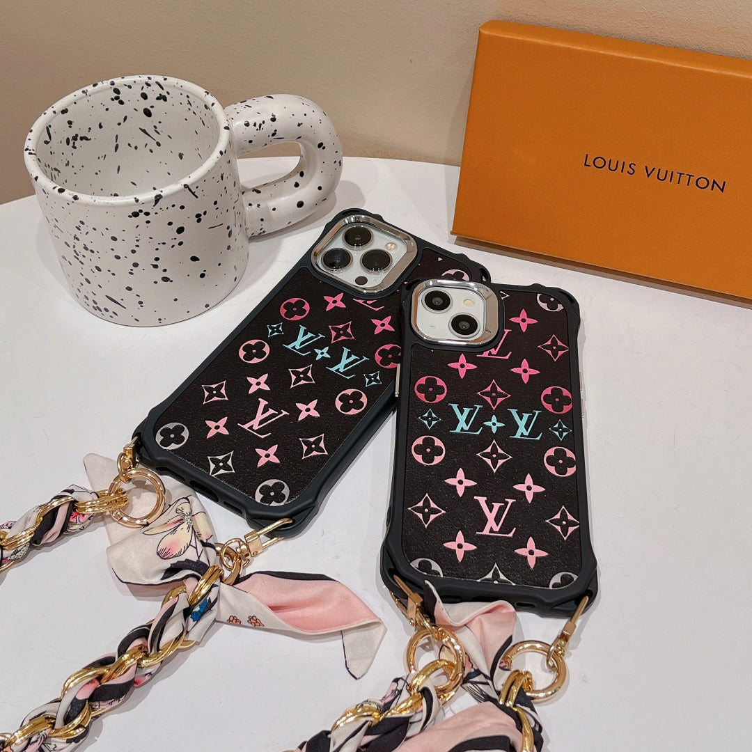 Woman holding Designer LV Phone Case with Lux Chain Strap