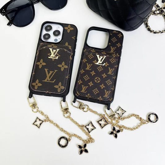Elegant Stylish LV iPhone Cases with Hand Grip and Wallet Card Holder.