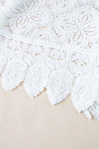 Oatmeal Bohemian Macrame Lace Crochet Half Sleeve Blouse