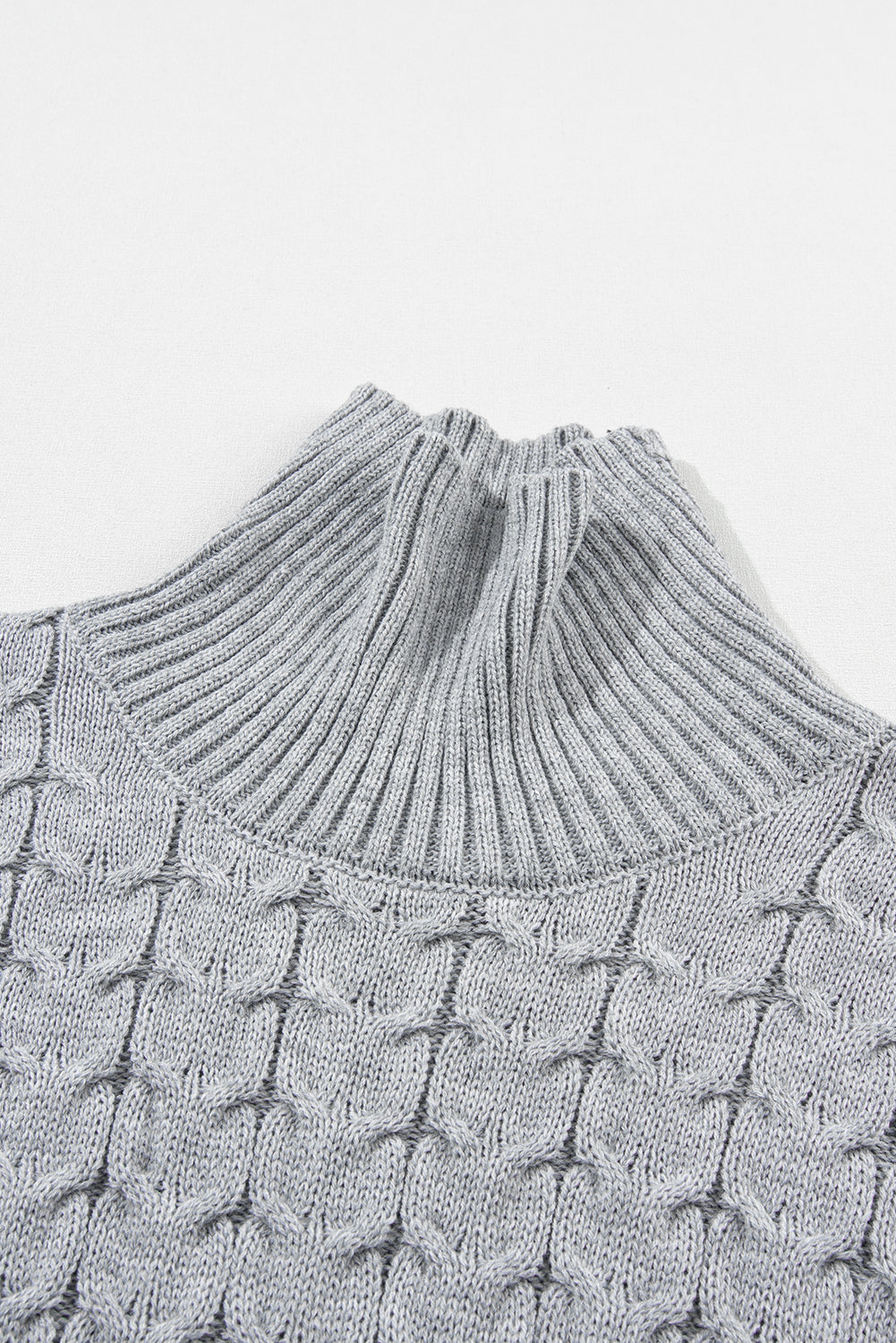 Medium Grey Cable Knit Turtleneck Batwing Sleeve Sweater