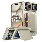 With Card Holder Sliding Camera Cover And Stand For iPhone 17 Pro/17 Pro Max Phone Case, Anti-Fall PC+TPU Wallet Case-Orange
