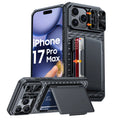 With Card Holder Sliding Camera Cover And Stand For iPhone 17 Pro/17 Pro Max Phone Case, Anti-Fall PC+TPU Wallet Case-Orange
