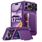 With Card Holder Sliding Camera Cover And Stand For iPhone 17 Pro/17 Pro Max Phone Case, Anti-Fall PC+TPU Wallet Case-Orange