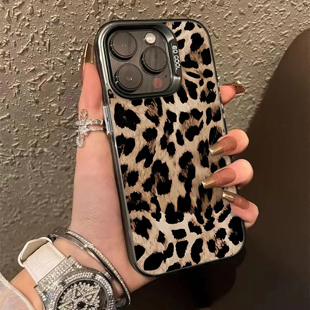 Leopard Print Phone Case For iPhone 16 13 15 14 11 12 17 Pro Max 16 Pro Max Shockproof Bumper Armour IMD Cover Funda Coque Shell