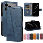 Line Leather Case For iPhone 17 16 15 14 13 12 11 Pro Max Plus Mini Air Phone Case Flip Wallet Card Slot Stand Phone Book Cover