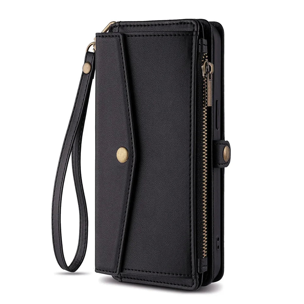 Zipper PU Leather Wallet Book Cover Phone Cases for iPhone 16 16E 17 Air Pro Plus Max Flip Cover Multifunksionele berging Bags