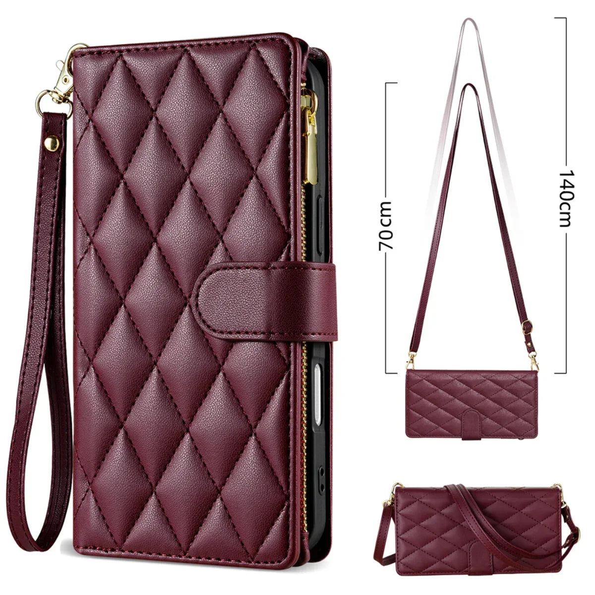Crossbody Leather Case For Samsung Galaxy S26 S25 Edge S24 S23 Ultra S22 S21 FE Plus A17 A16 A36 A53 Zipper Card Wallet Cover