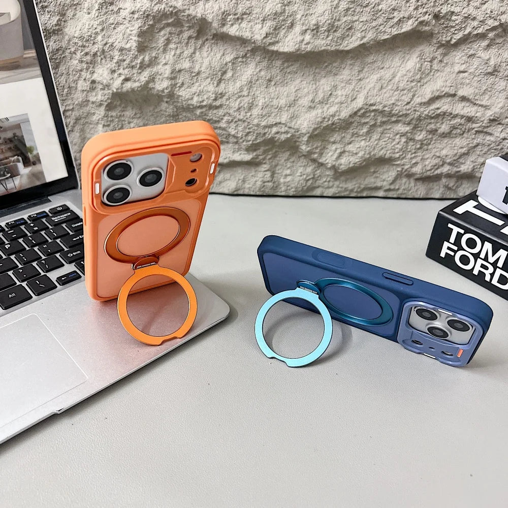 17pro Max Case Luxury Matte For Magsafe Bracket Case For iPhone 17 16 15 14 13 Pro Max Plus 12 11 17 Air Shockproof Holder Cover