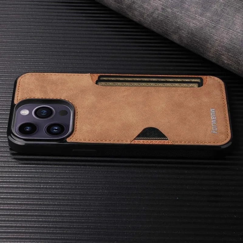 Retro Card Holder Phone Case for iPhone 17 16 15 14 13 12 11 Pro Max 16E Air XS XR SE 7 8 Plus Busines Wallet PU Leather Cover