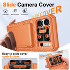 With Card Holder Sliding Camera Cover And Stand For iPhone 17 Pro/17 Pro Max Phone Case, Anti-Fall PC+TPU Wallet Case-Orange