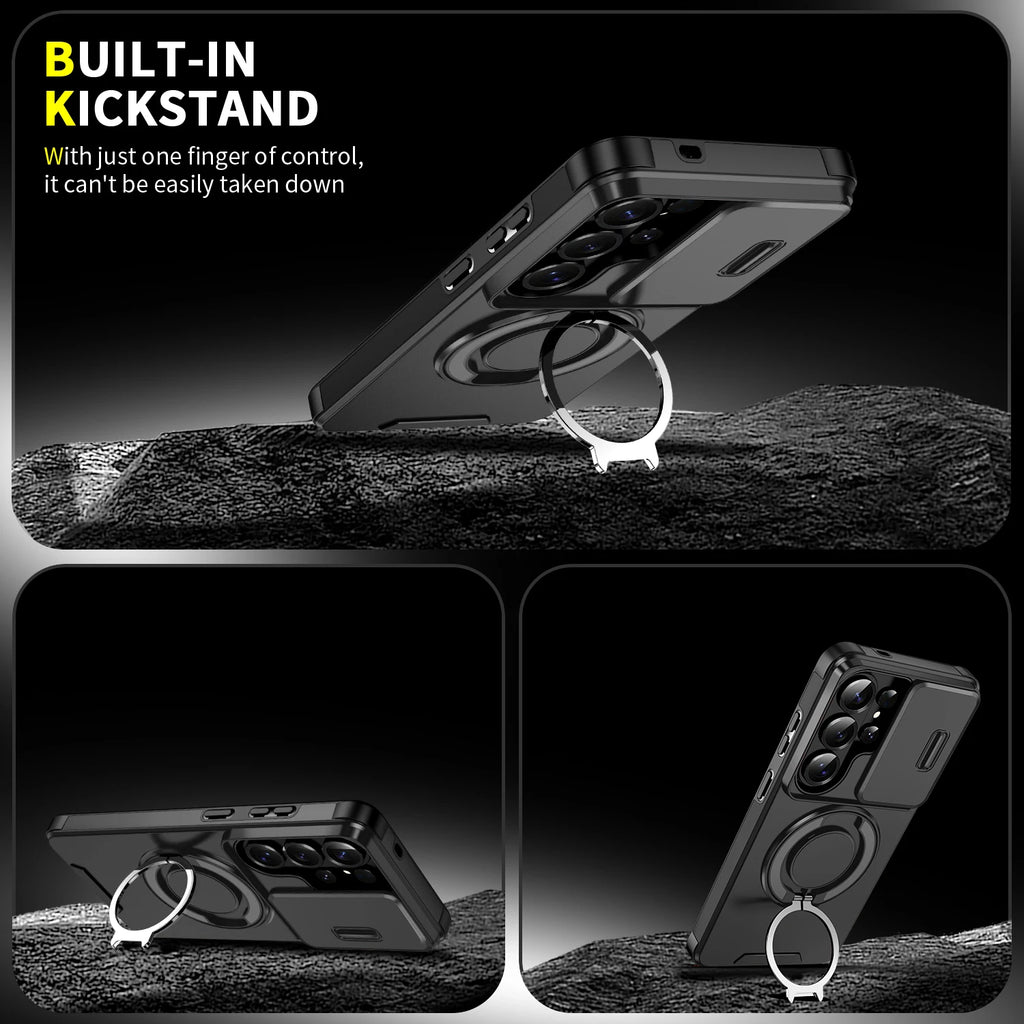 Magnetic Ring Stand Phone Case For Samsung Galaxy S26 Ultra S26+ Edge Slide Camera Lens Protection TPU Frame Plastic Back Cover
