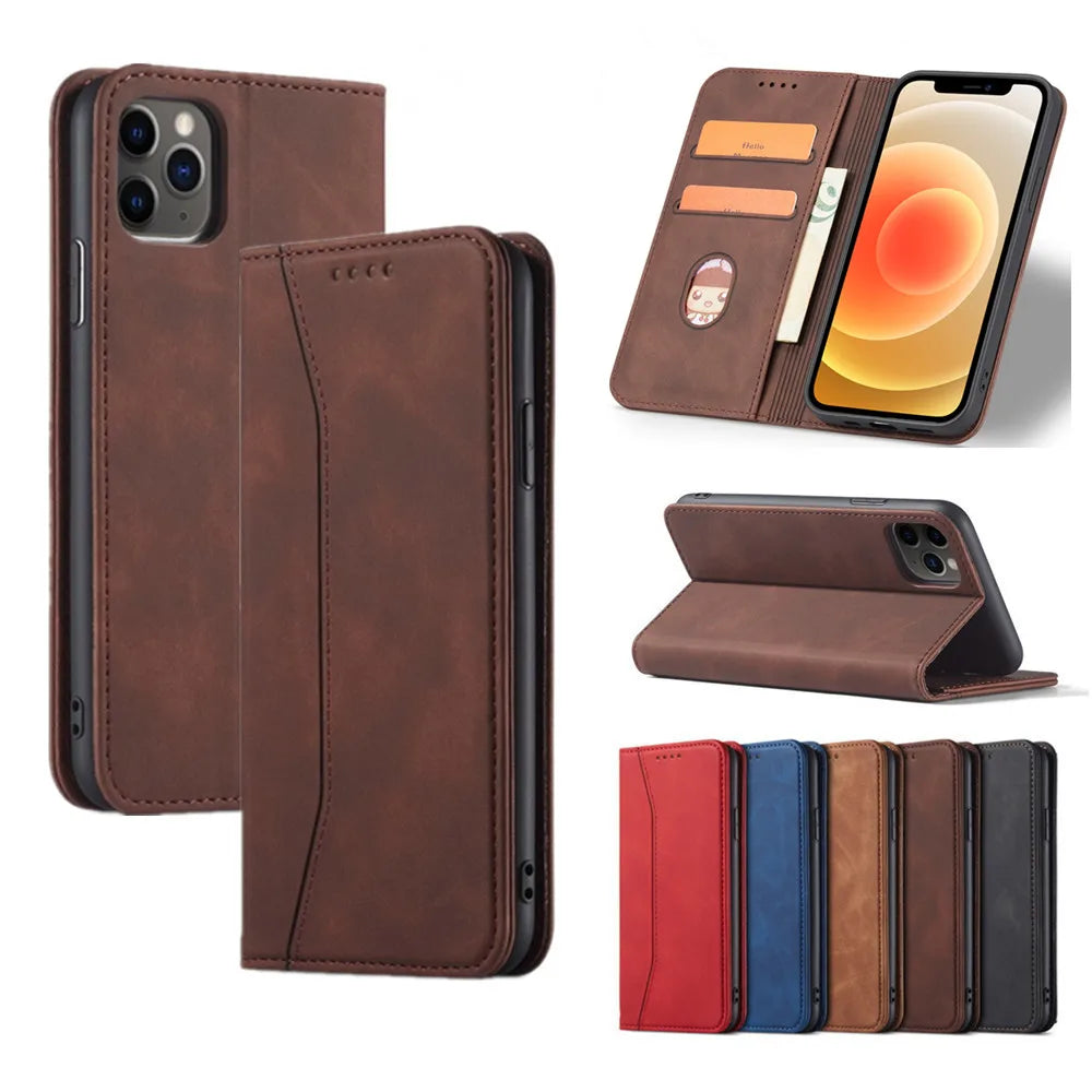 Flip Case for iPhone 17 16 15 Air 14 13 11 12 Mini Pro XS Max XR Plus Phone Bags Luxury Leather Wallet Cover with Stand Function