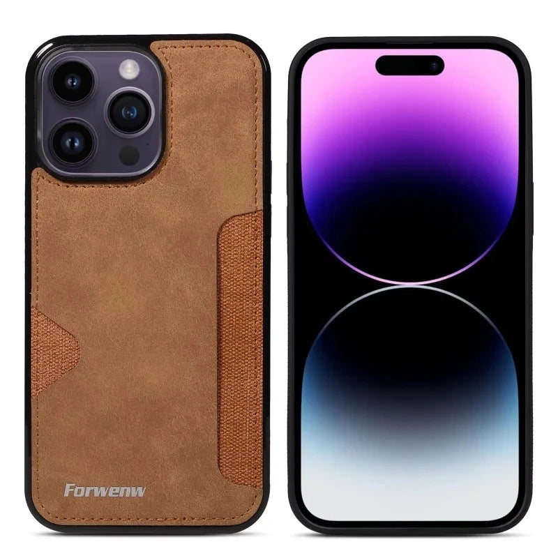 Retro Card Holder Phone Case for iPhone 17 16 15 14 13 12 11 Pro Max 16E Air XS XR SE 7 8 Plus Busines Wallet PU Leather Cover