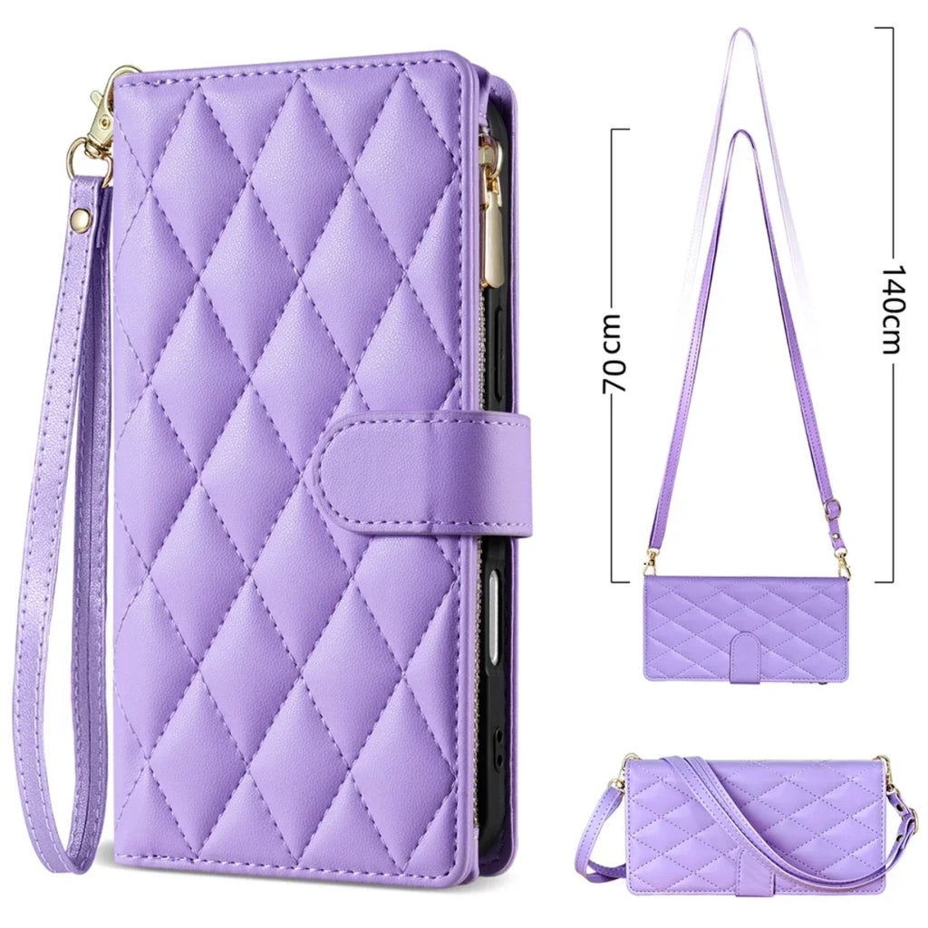 Crossbody Leather Case For Samsung Galaxy S26 S25 Edge S24 S23 Ultra S22 S21 FE Plus A17 A16 A36 A53 Zipper Card Wallet Cover