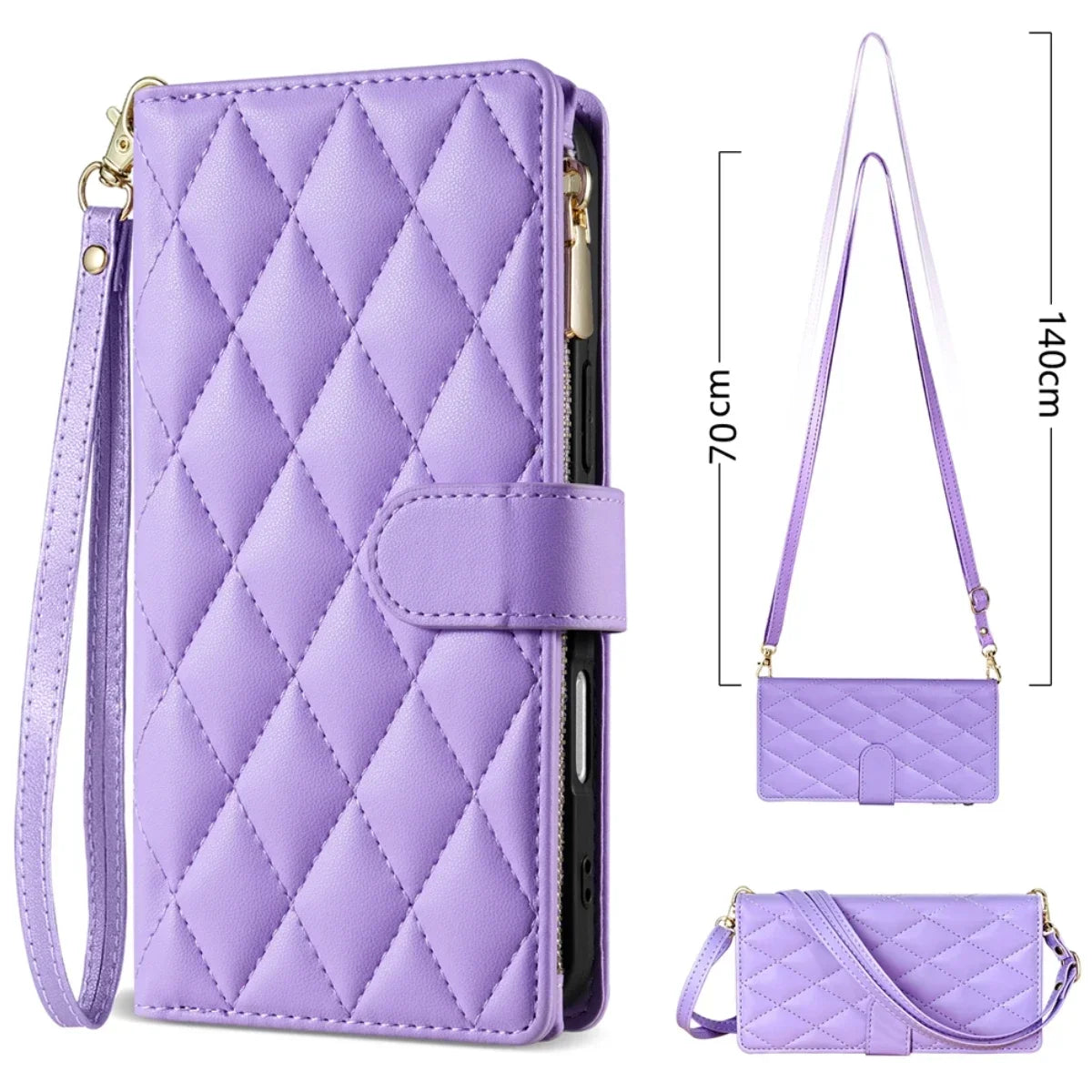 Crossbody Leather Case For Samsung Galaxy S26 S25 Edge S24 S23 Ultra S22 S21 FE Plus A17 A16 A36 A53 Zipper Card Wallet Cover