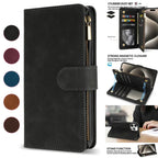 Wallet Multi-card Zipper Kickstand Magnetic Flip Leather Case For iPhone 16 Pro Max 15 Plus 14 13 Mini 12 11 SE 2 X XS XR 8 7 6s
