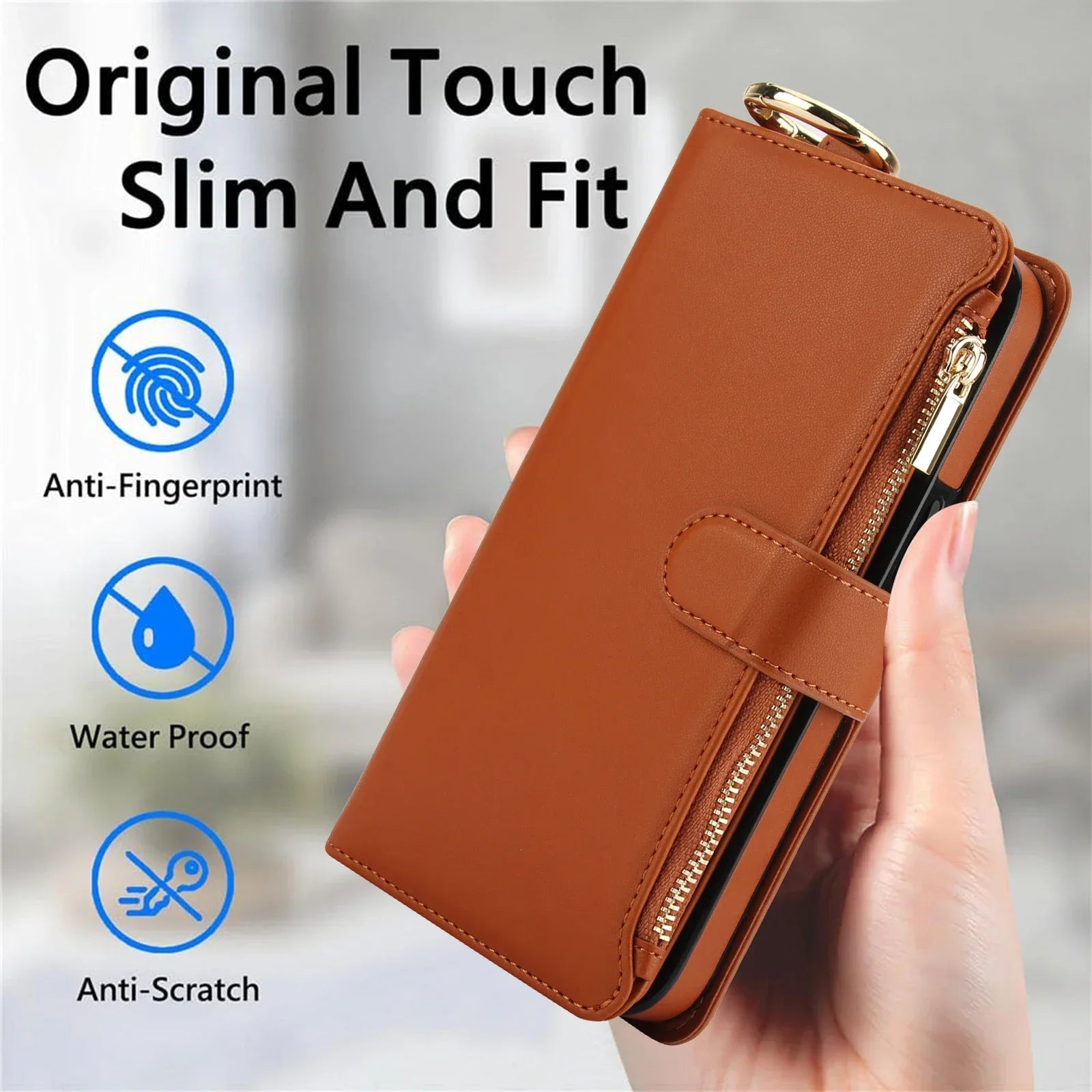 Ring Lanyard Zipper Leather Wallet Case for Samsung Galaxy A55 A15 A54 A14 A53 S25 Ultra Edge S21 S22 S23 S24 Fe Plus A16 Cover