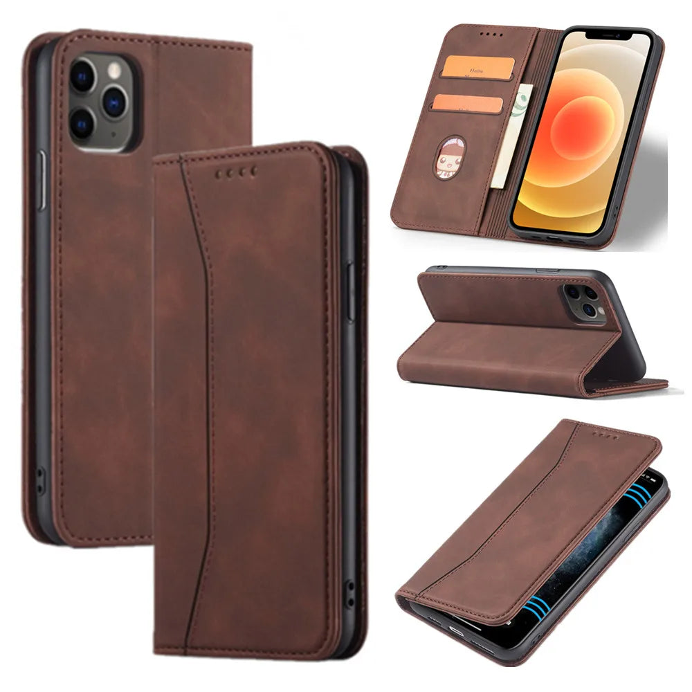 Flip Case for iPhone 17 16 15 Air 14 13 11 12 Mini Pro XS Max XR Plus Phone Bags Luxury Leather Wallet Cover with Stand Function