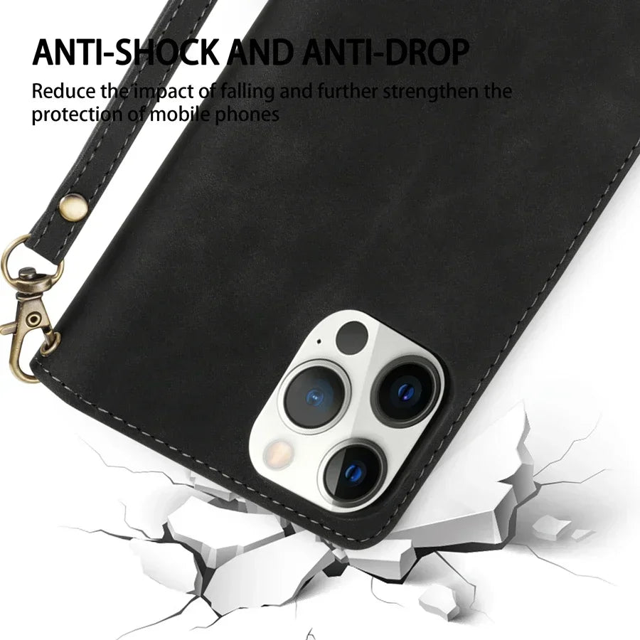 Wallet Multi-card Zipper Kickstand Magnetic Flip Leather Case For iPhone 16 Pro Max 15 Plus 14 13 Mini 12 11 SE 2 X XS XR 8 7 6s