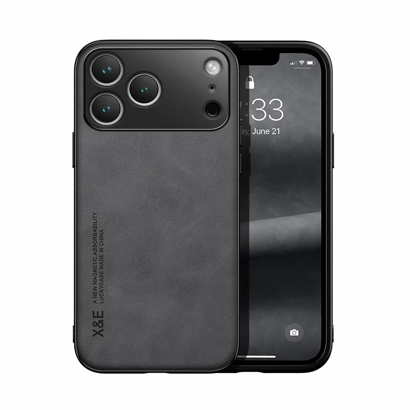 Luxury Magnetic Leather Case for iPhone 15 14 13 12 11 16 17 Pro Max Mini Plus 17Pro iPhone17 Magsafe Cover Support Car Holder