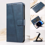 Line Leather Case For iPhone 17 16 15 14 13 12 11 Pro Max Plus Mini Air Phone Case Flip Wallet Card Slot Stand Phone Book Cover