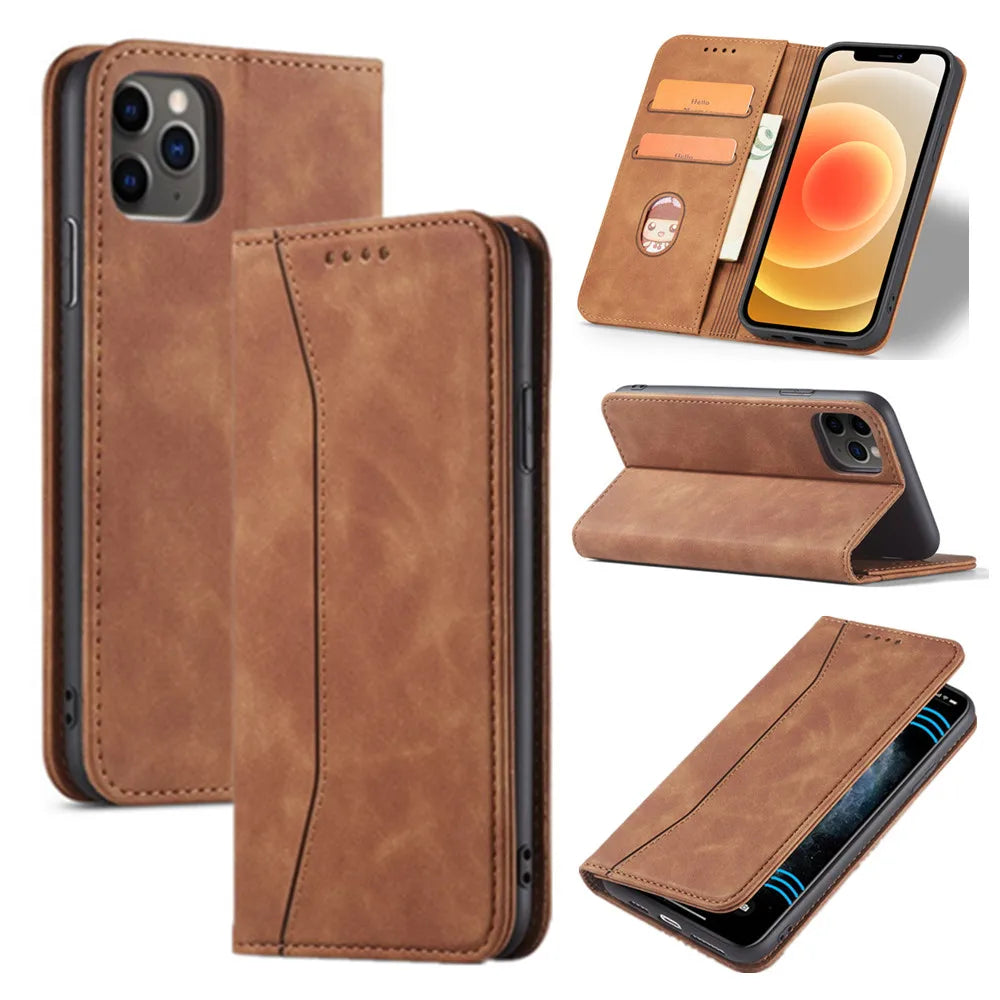 Flip Case for iPhone 17 16 15 Air 14 13 11 12 Mini Pro XS Max XR Plus Phone Bags Luxury Leather Wallet Cover with Stand Function