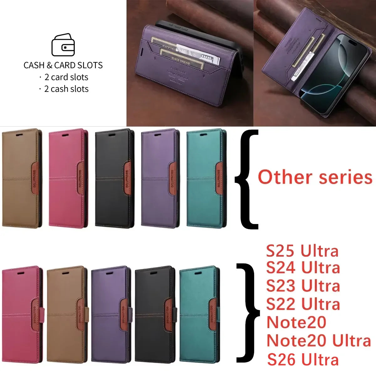 Flip Leather Case for Samsung Galaxy S26 S25 S24 S23 FE S22 S21 S20 Plus Note20 Ultra A17 A37 A16 A36 A56 A26 Wallet Phone Cover