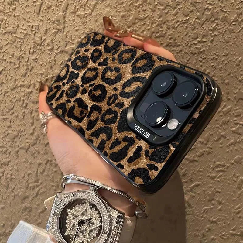 Leopard Print Phone Case For iPhone 16 13 15 14 11 12 17 Pro Max 16 Pro Max Shockproof Bumper Armour IMD Cover Funda Coque Shell
