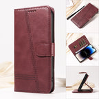 Line Leather Case For iPhone 17 16 15 14 13 12 11 Pro Max Plus Mini Air Phone Case Flip Wallet Card Slot Stand Phone Book Cover