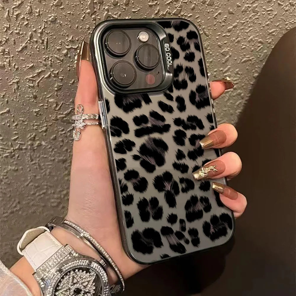 Leopard Print Phone Case For iPhone 16 13 15 14 11 12 17 Pro Max 16 Pro Max Shockproof Bumper Armour IMD Cover Funda Coque Shell