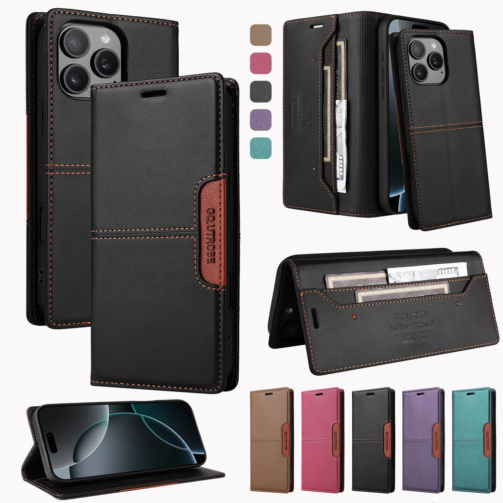 Magnetic Leather Case For iPhone 16 15 14 13 12 11 17 Pro Max 17Air 16 15 Plus 16e SE2 SE3 Business Flip Wallet Card Slot Cover