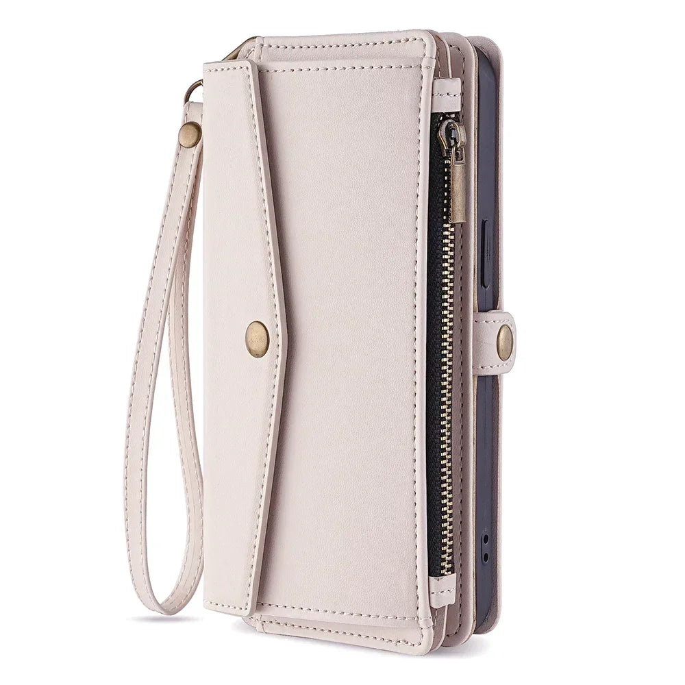Zipper PU Leather Wallet Book Cover Phone Cases for iPhone 16 16E 17 Air Pro Plus Max Flip Cover Multifunksionele berging Bags