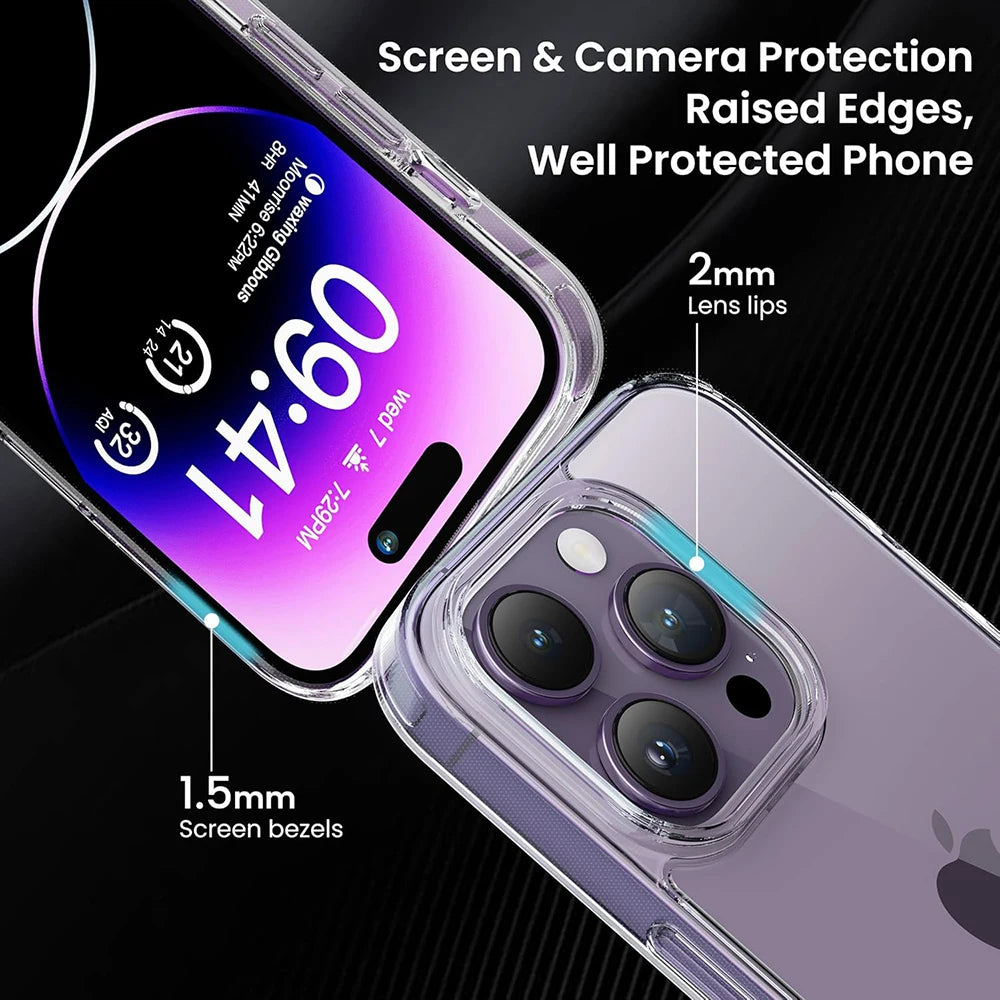 Hybrid Acrylic Airbag Shockproof Case For iPhone 16 15 14 13 12 11 Pro Max Plus Mini Clear Hard Back Cover Silicone Soft Shell