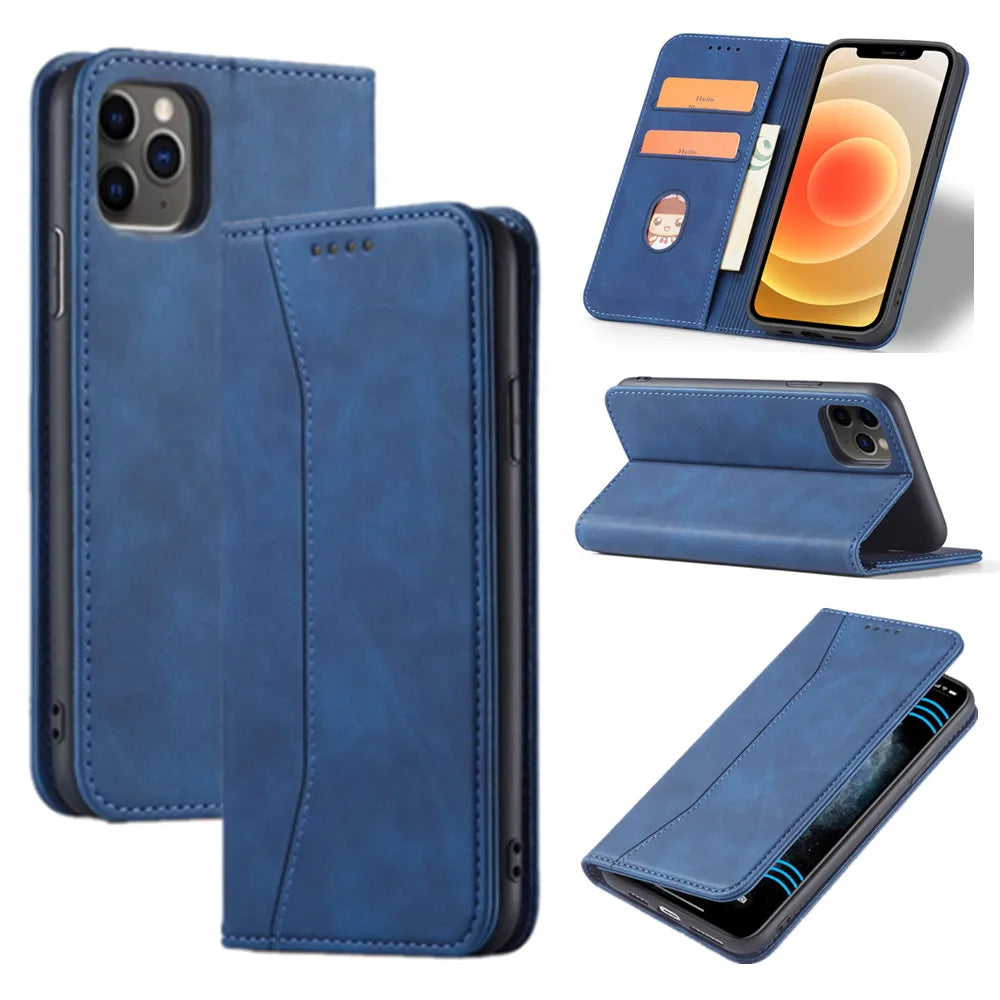 Flip Case for iPhone 17 16 15 Air 14 13 11 12 Mini Pro XS Max XR Plus Phone Bags Luxury Leather Wallet Cover with Stand Function