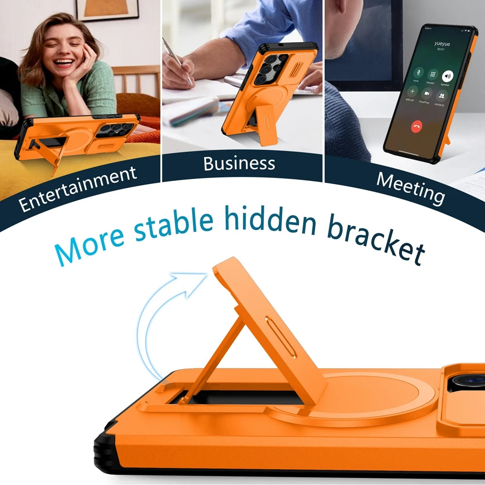 Armor For Magsafe Bracket Stand Holder Case For Samsung Galaxy S26 Ultra S26 Plus 5G Shockproof Magnetic Wirelesss Charge Cover