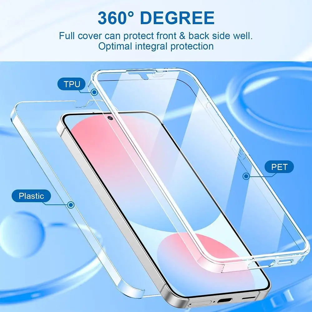 360 Full Body Hybrid Hard PC Clear Case for Samsung S23 S24 S25 Ultra A16 A15 A14 A13 A12 A06 A05S A04 A55 A54 A53 A35 A34 5G