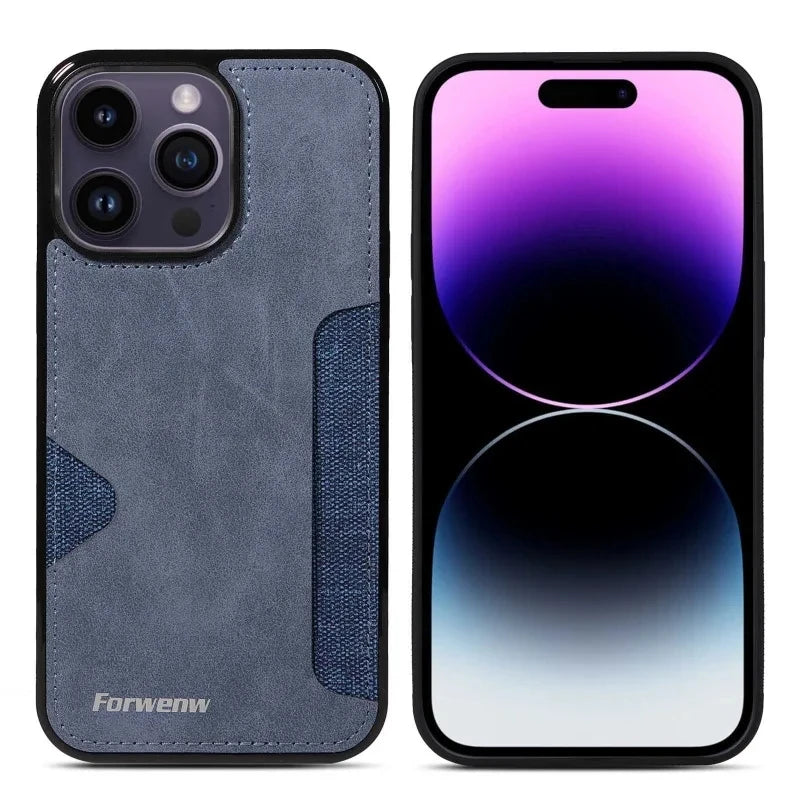 Retro Card Holder Phone Case for iPhone 17 16 15 14 13 12 11 Pro Max 16E Air XS XR SE 7 8 Plus Busines Wallet PU Leather Cover