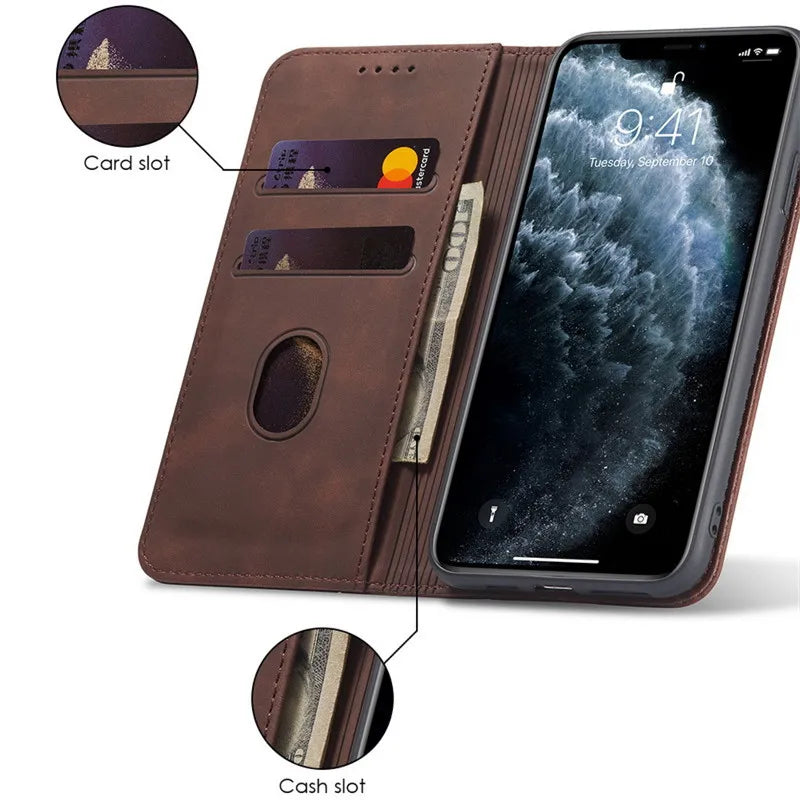 Flip Case for iPhone 17 16 15 Air 14 13 11 12 Mini Pro XS Max XR Plus Phone Bags Luxury Leather Wallet Cover with Stand Function