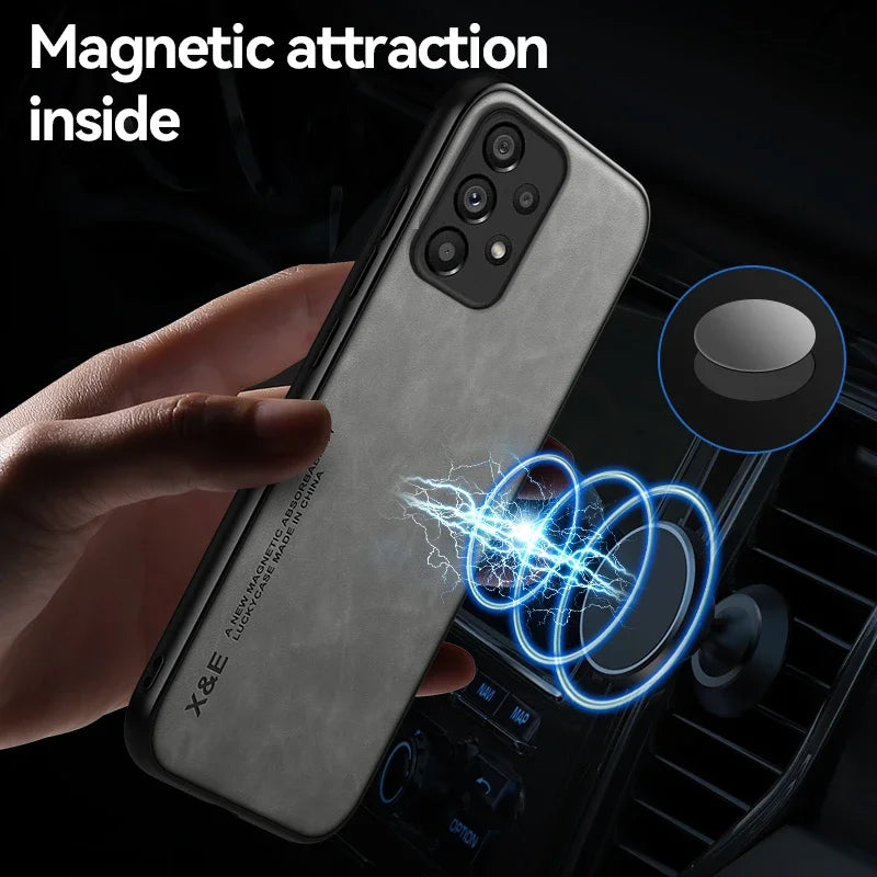 Magnetic Leather Case For Samsung Galaxy S26 S25 S24 S23 S22 S21 FE Plus A17 A54 A53 5G A52 A55 A56 A36 Cover Support Car Mount