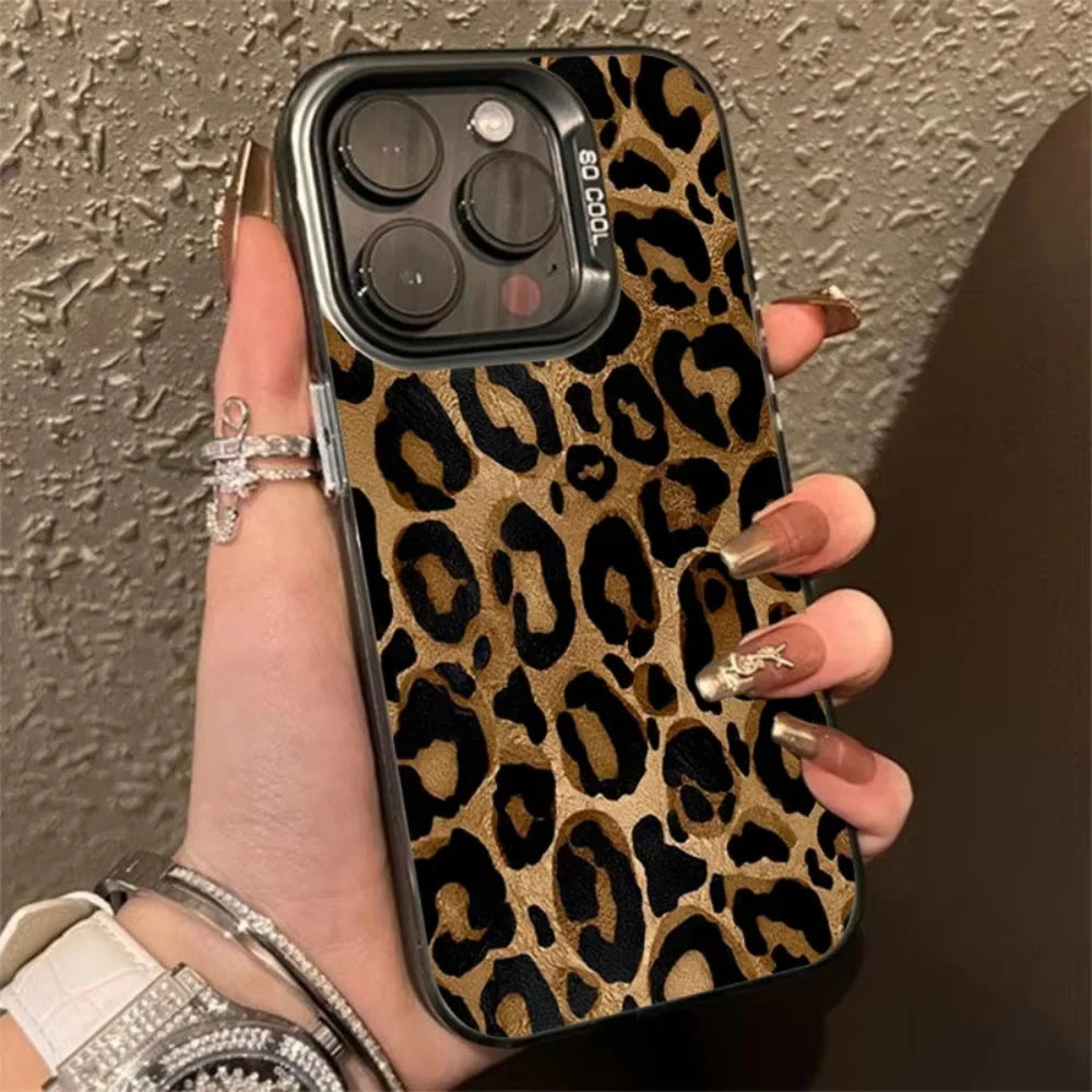 Leopard Print Phone Case For iPhone 16 13 15 14 11 12 17 Pro Max 16 Pro Max Shockproof Bumper Armour IMD Cover Funda Coque Shell