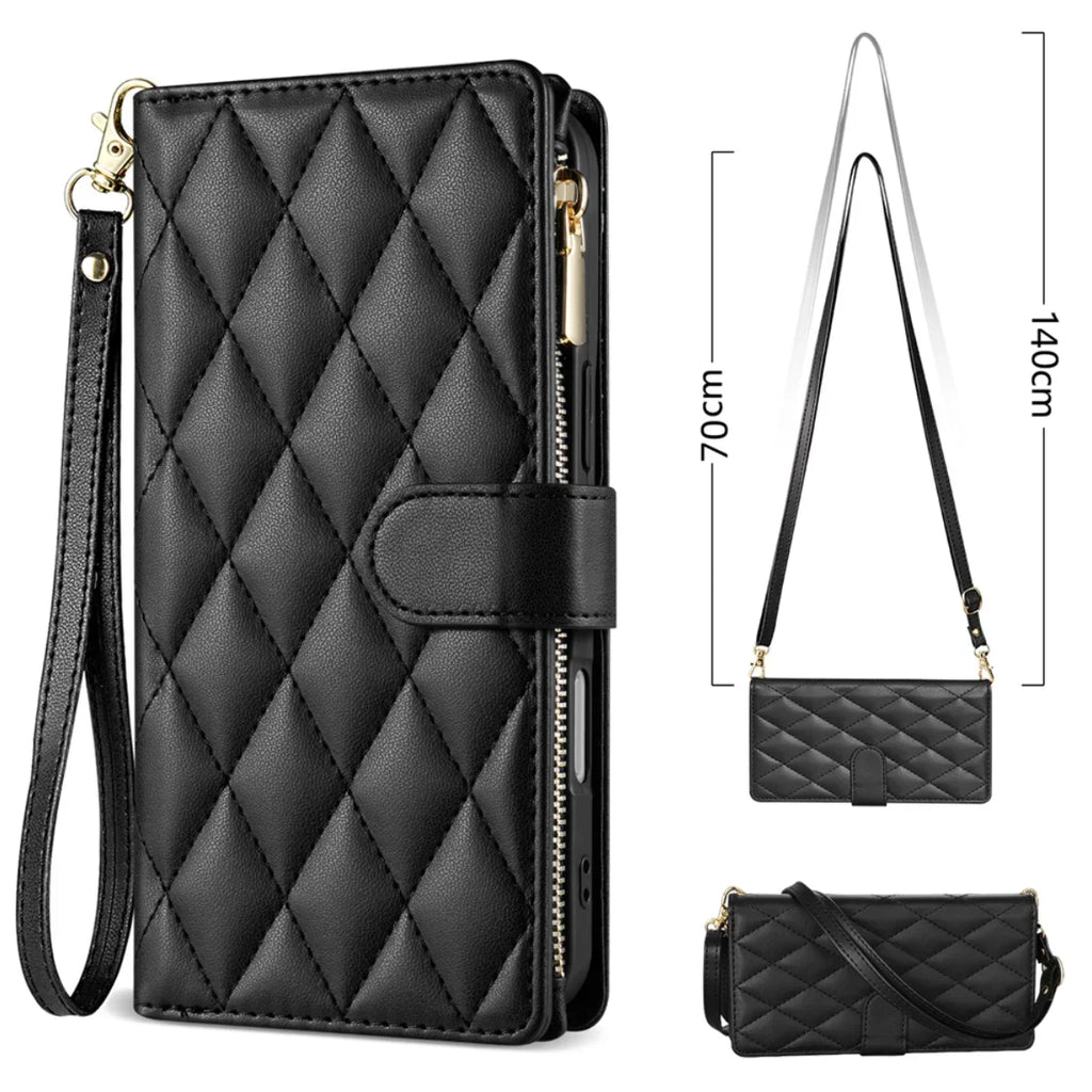 Crossbody Leather Case For Samsung Galaxy S26 S25 Edge S24 S23 Ultra S22 S21 FE Plus A17 A16 A36 A53 Zipper Card Wallet Cover