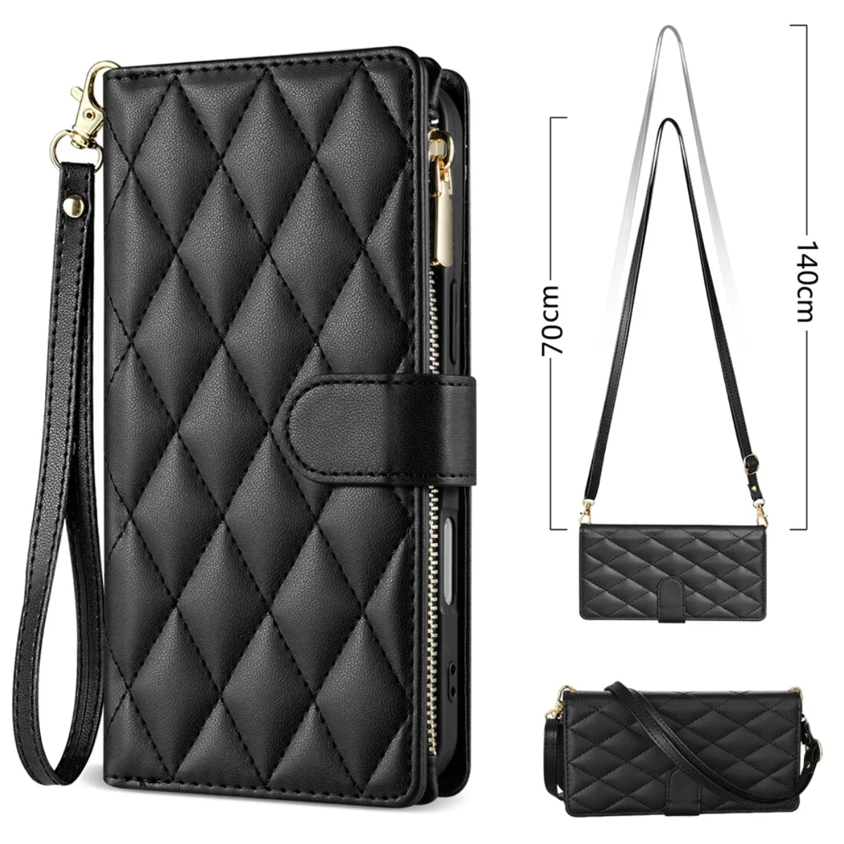 Crossbody Leather Case For Samsung Galaxy S26 S25 Edge S24 S23 Ultra S22 S21 FE Plus A17 A16 A36 A53 Zipper Card Wallet Cover